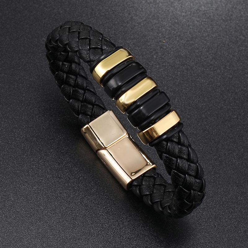 Men PU Leather Bracelet Magnet Buckle Bangle Birthday Gift