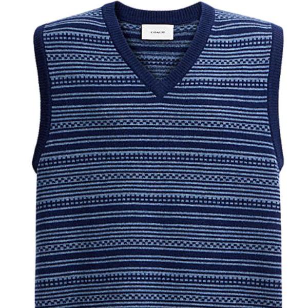 Coach Ss24 Logo Letter Logo Striped V-Neck Sleeveless Vest Men Vests Blue CT740-BLM