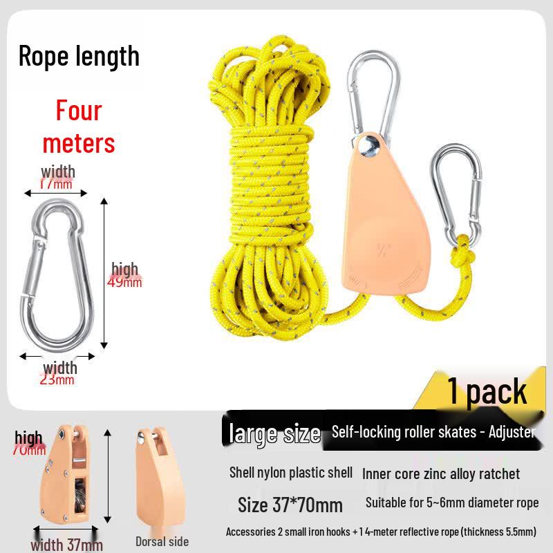 OEING Camping Tarp Guy Line with Pulley (3-Pack)