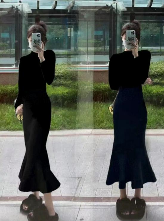 

Hepburn Style Black Fishtail Knit Dress & Coat L