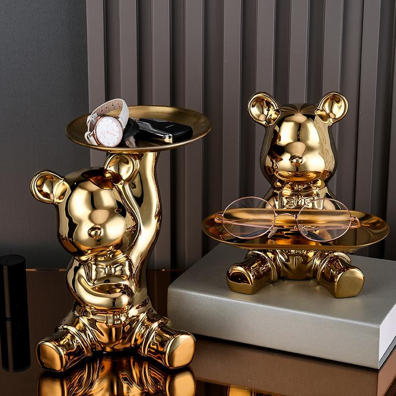 Ceramic Colorful Plating Bear Storage Box Home Living New Room Desktop Storage Tray Decorative Statue Money Box Ornaments