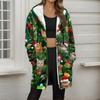 Women's Christmas Printed Fashionable Loose Zipper Fleece Hoodie Jacket