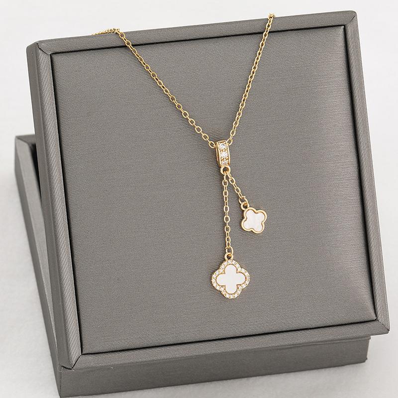 Black Zircon Four-leaf Clover Tassel Necklace Fashion Women Long Tassel Pendant Necklaces Jewelry Gifts Accessories