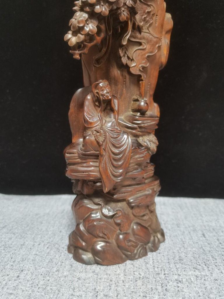 Chinese Antique Wood Carving Boxwood Wooden Sculpture Buddha Dharma Arhat Statue