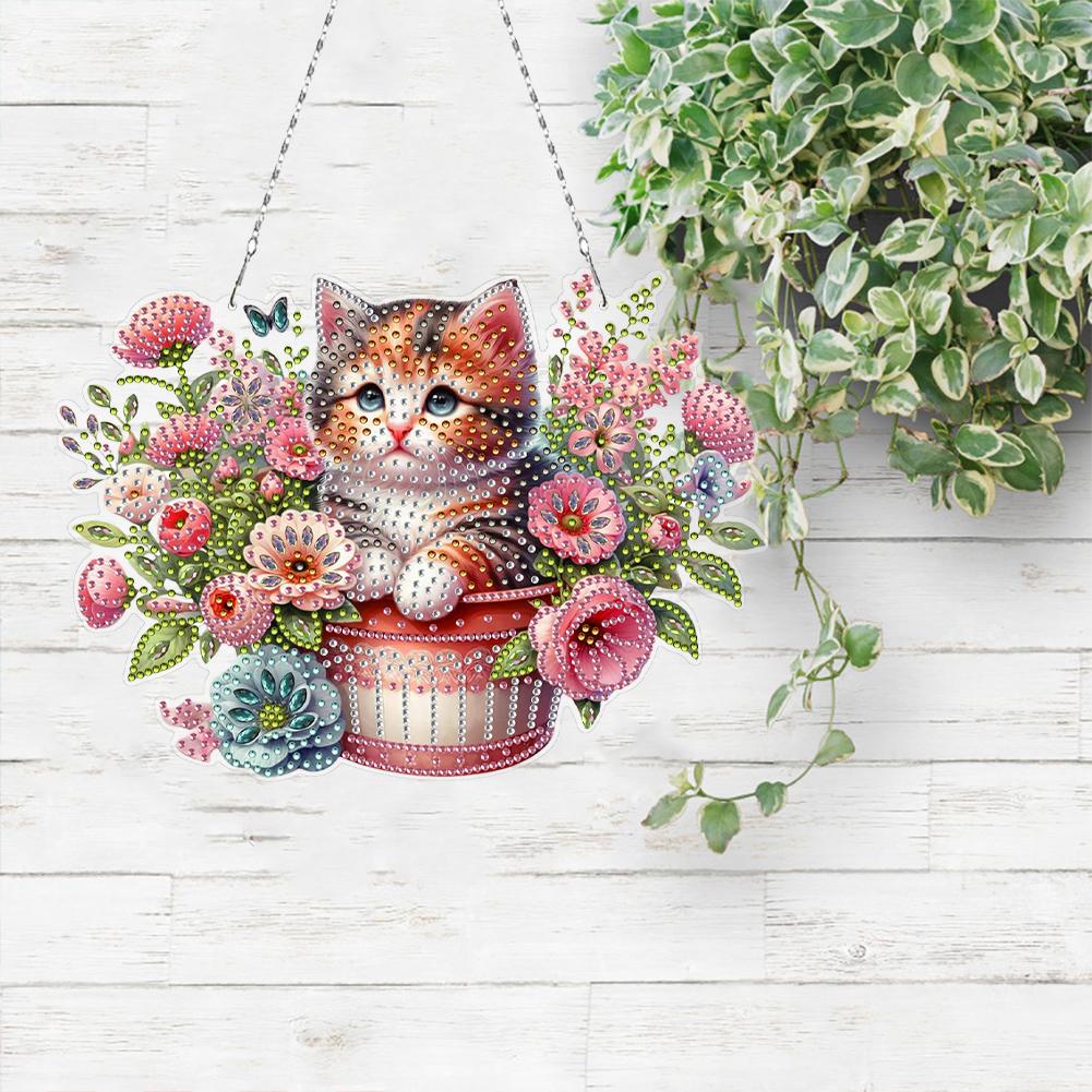 

2D Flat DIY Diamond Art Pendant Window Hanging Art Home Decor (Flower Pot Cat) United States