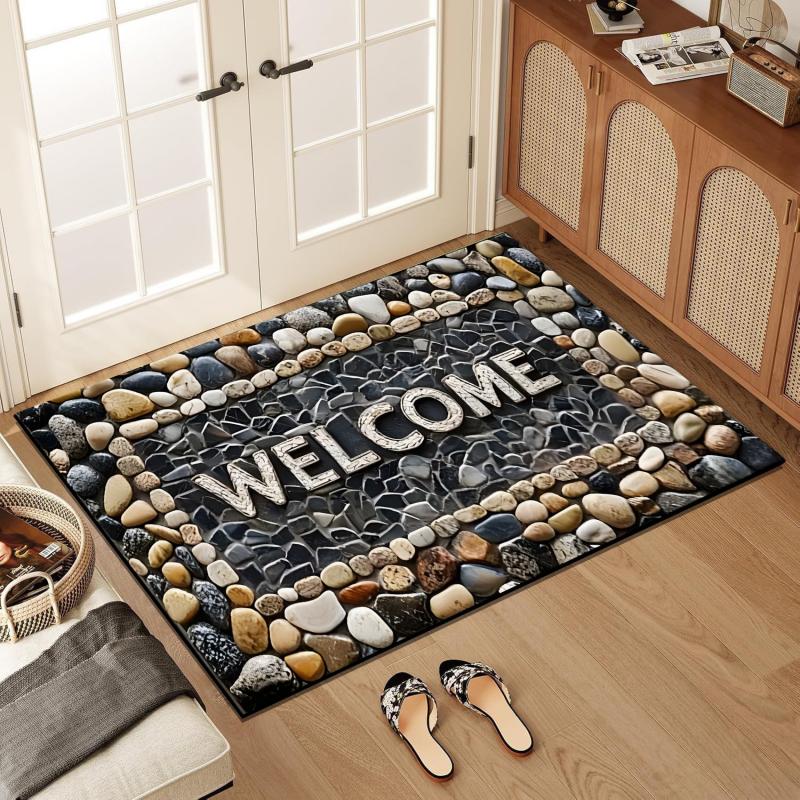 Modern Welcome Door Mat, Non-Slip and Wear-Resistant Kitchen Floor Mat, Indoor and Outdoor Entrance Carpet, Home Decor