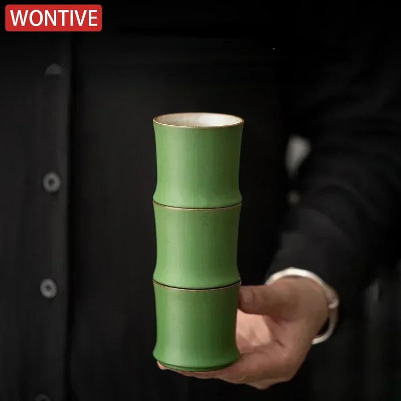 Bambusgelenk Teetasse Steinzeug Grüne Glasur Meistertasse Aufstieg Schritt für Schritt Keramik Kreativität Tasse
