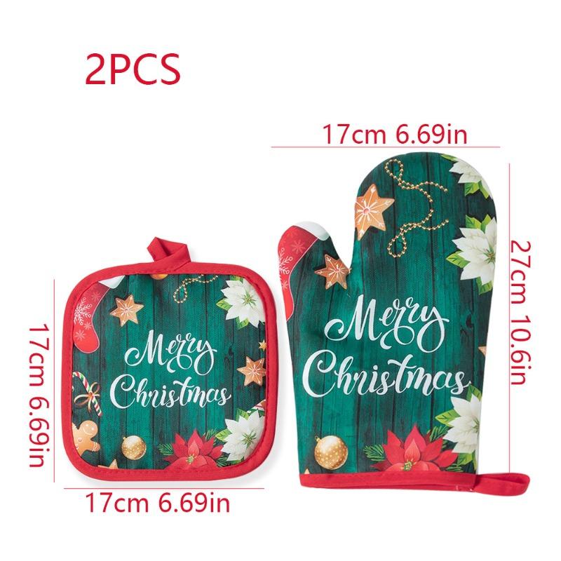 Christmas Microwave Oven Gloves Set Kitchen Household Anti-scalding Baking Christmas Gloves Thickened Insulated Oven Gloves