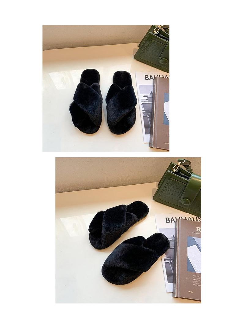 Pantofole da donna in cotone peluche incrociate a punta aperta Autunno/Inverno 2022