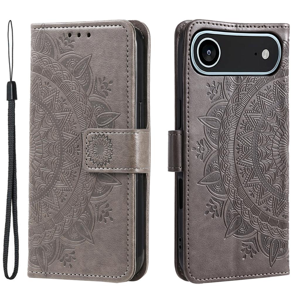 Für iPhone 17 Air Ständerhülle Geprägtes Totem PU Leder Brieftasche Handyhülle mit Handschlaufe