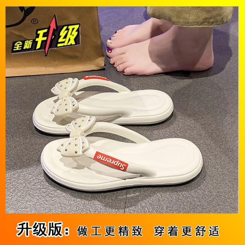 Cute one-pedal flip-flops woman 2025 summer and autumn new fashionable versatile non-slip seaside bow slippers outer wear
