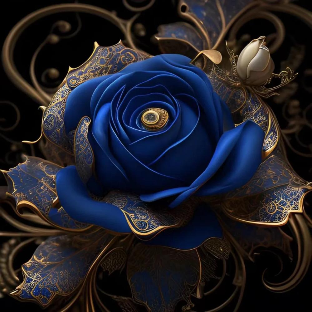 Diamant-Gemälde voller Bohrer, süßes Tier, rundes Diamant-Gemälde, handgefertigt, blaue Rose, Diy-Diamant-Mosaik-Gemälde, Heimdekoration