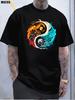 Hot Sale Unisexs Yin Yang Tshirt Bestselling Fire Water Tai Chi Print Tee Casual Streetwear With Oriental Vibe