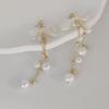 Korean Simple Imitation Pearl White Bowknot Long Tassel Earring for Women Personality Geometry Ear Jewelry Korean Fashion