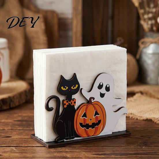 Stable Solid Wood Napkin Rack Halloween Ghost Wooden Holder, Cute Paper Towel Decorative Fall Dining Table Centerpiece Stand, Freestanding Tissue
