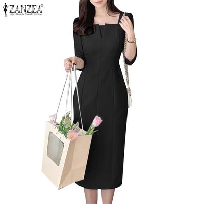 Robe fourreau Slim décontractée à col carré et manches 3/4 pour femmes