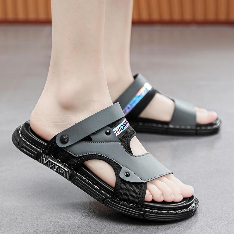 

Beach shoes men s summer dad two wear driving casual sandals outdoor sports thick-soled wear-resistant stepping shit sandals 38 серый