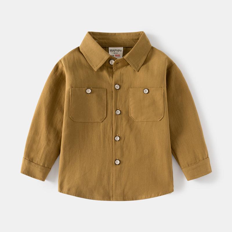 2025 Boys' Double-Pocket Long-Sleeve Square-Collar Shirt