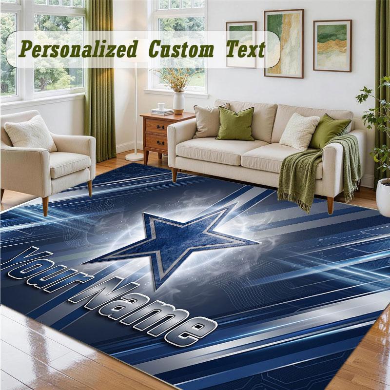 Crystal Velvet Square Rug Custom NameDallas Cowboys Pattern Non Slip Home Floor Decor Rug