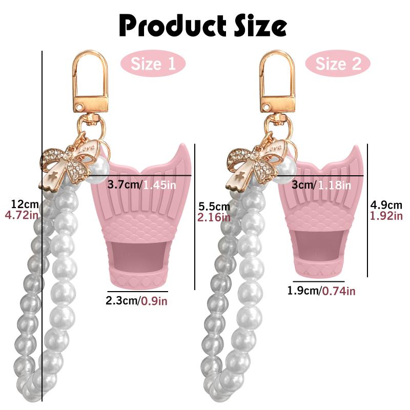 Creative Silicone Lip Balm Holder Pearl Necklace Portable Keychain Lip Gloss Cap Flexible Colorful Lipgloss Sleeve Gift