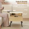 Lift-Top Coffee Table, Double Top, Hidden Compartment, Metal Legs, Natural Wood