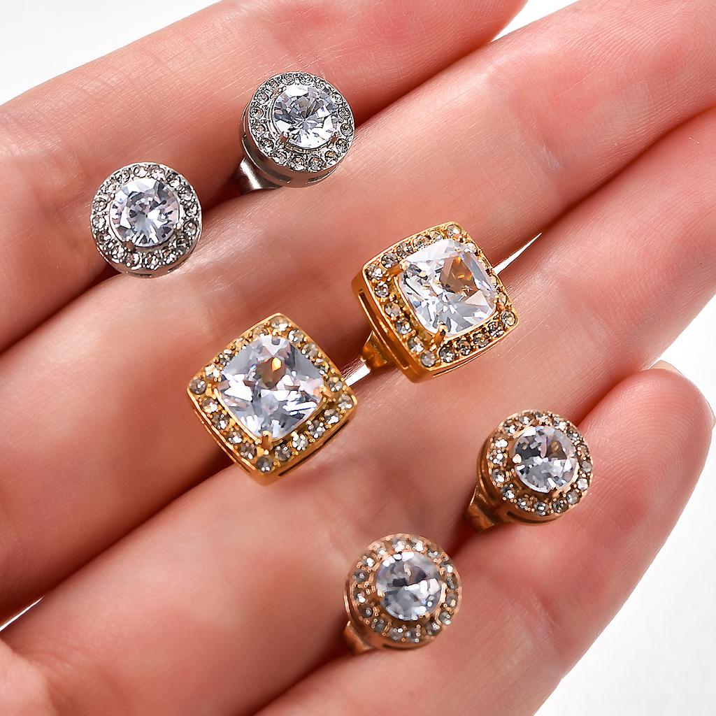 1 Pair Stainless Steel Square Round Zirconia Earrings Studs for Women Hypoallergenic Stud Earring Ear Piercing Metal Jewelry