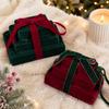 New Wine Red Fabric Gift Bag with Bow for Christmas Indoor Decoration