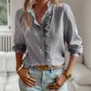 Camicette da donna eleganti, casual e larghe, primavera, nuove, a maniche lunghe, a righe, semplici, da ufficio, abbigliamento da donna, camicia con volant e bottoni, 26023