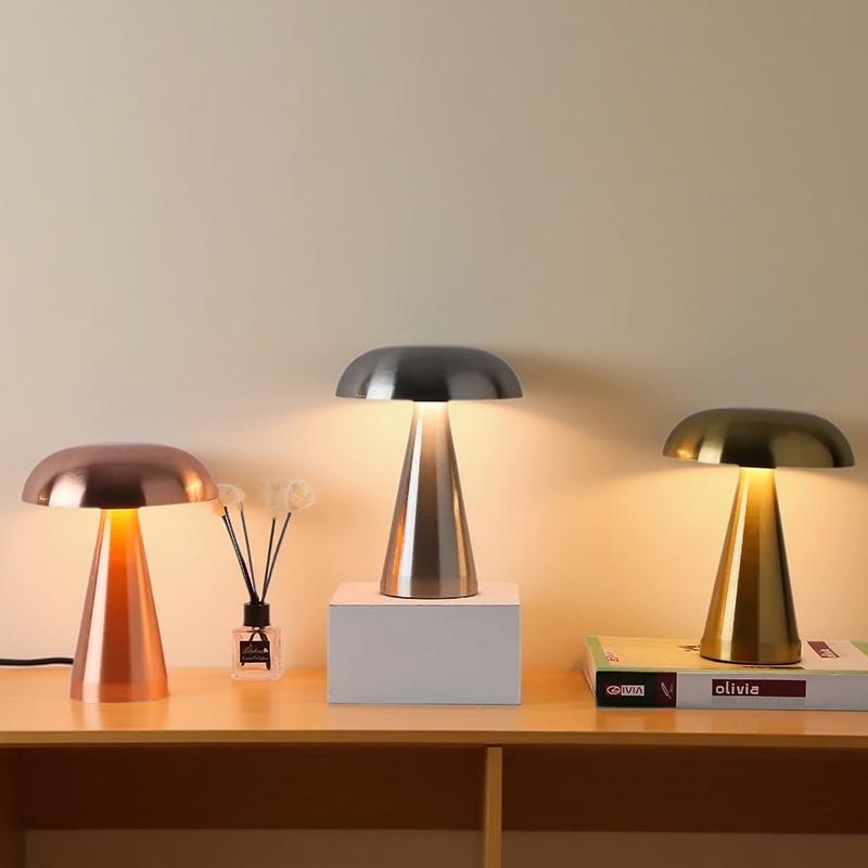 Retro Table Lamp Mushroom LED Night Light Rechargeable Desk Lamp Touch Sensor Reading Lights for Bedroom Restaurant Bar Decor