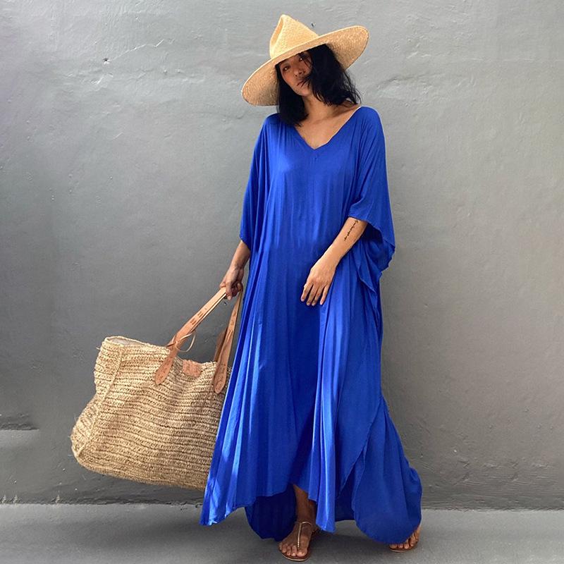 Solid Color Loose Rayon Beach Cover-up Robe - Swimsuit Sunscreen Shirt
