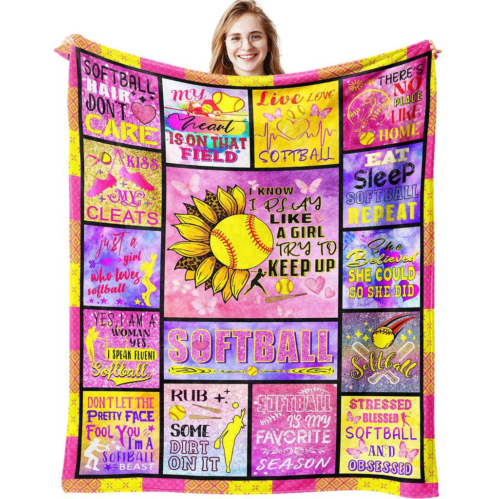Softball Blanket, Fashion Softball Gifts for Girls Boys Teenagers, Super Soft Warm and Comfortable Throw Blanket for All Season