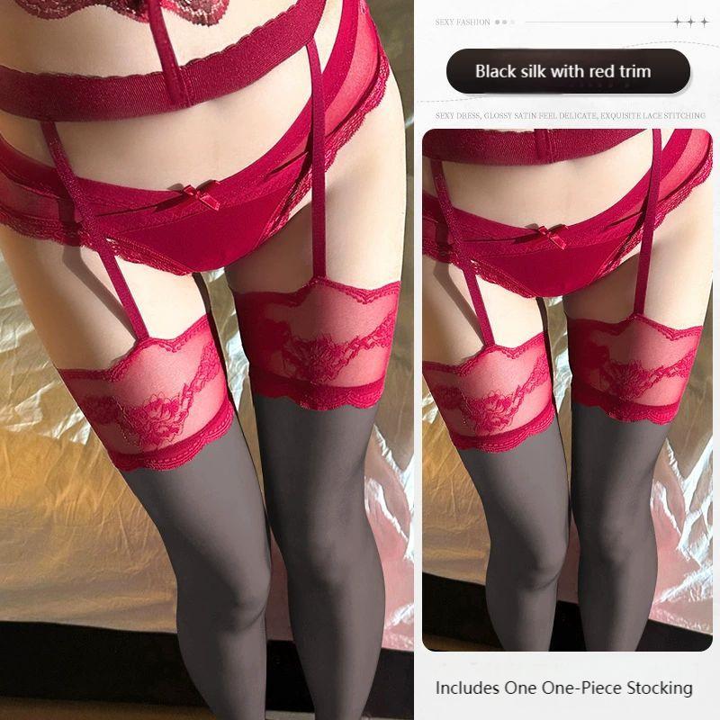 Erotic Temptation Sexy Lingerie Lace Garter Stockings with Panty Underwear Silk Long Socks Pantyhose Suit Set Night Passion Wear