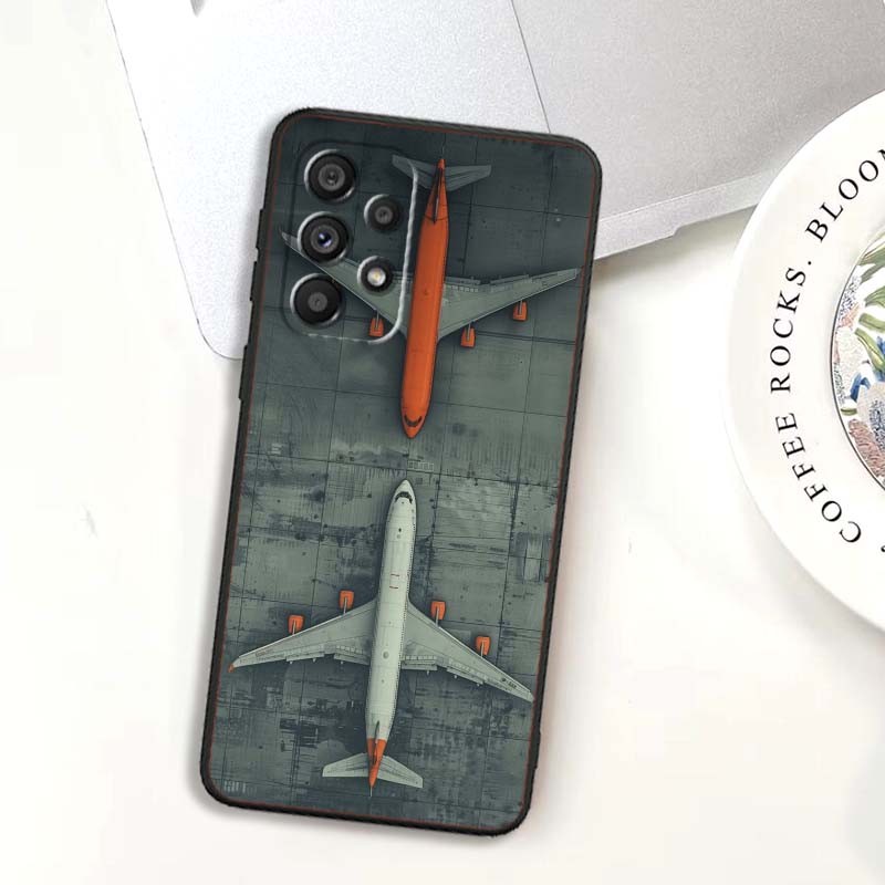 Fashion airplane pattern For Samsung A73 A72 A71 A55 A54 A53 A52 A51 A13 A22 A16 A15 A12 A14 A26 A07 5G Black Phone Case