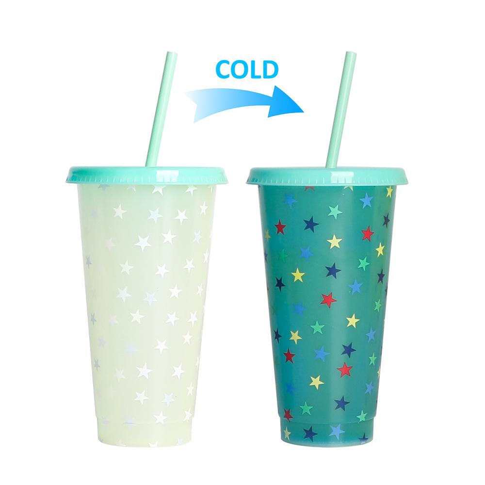 710ml PP Reusable with Straws Creative Water Cups Changing Colour Magical Plastic Cold Water Color Changing Cup for Halloween