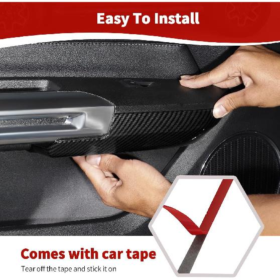 for Mustang Door Armrest Panel Trim Cover Fit for Ford Mustang 2015 up Black Carbon Fiber Interior Accessories 2pcs
