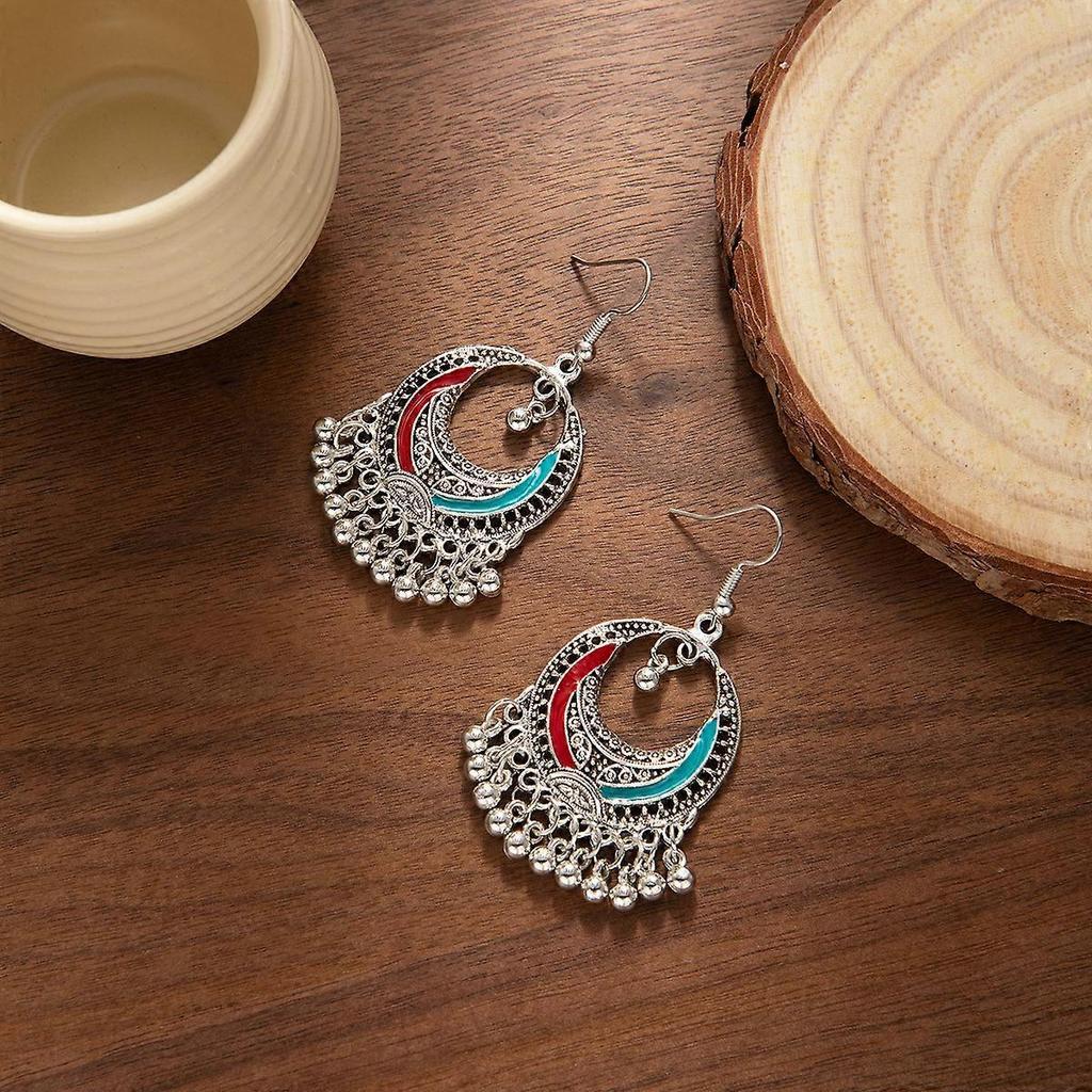 Earrings, Ethnic Style Tassel Hook Earrings, Miao Silver Electroplated Metal Bell, Vintage Yunnan Travel Vacation Accessories