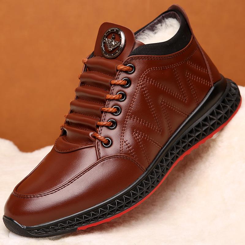 Broken code clearance treatment, winter wool men's cotton shoes, velvet warm men's boots, sports middle-aged casual leather shoes men's shoes