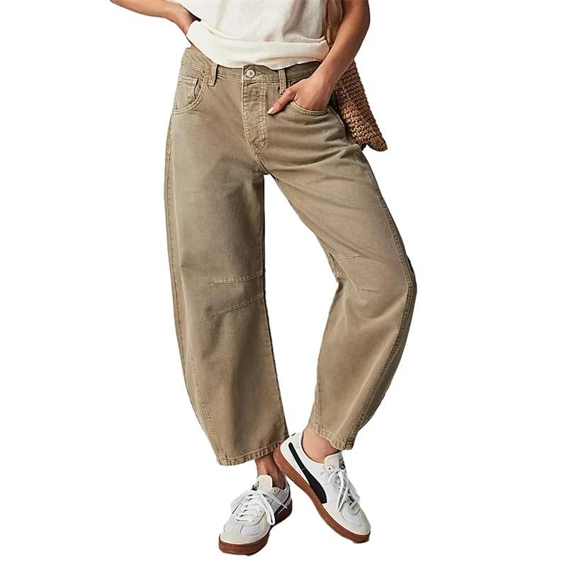 Damen Casual High Stretch Mid-Rise Jeans Low Waist Washed Wide Leg Form Damen Casual Baggy Mid Waist Denim Jeans