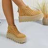 Chunky Platform Thick Bottom Ankle Boots Women 2025 Khaki Suede Back Zippers Hollow Out Summer Boots Plus Size Shoes