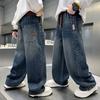 Jeans a gamba larga per ragazzi 5-14 anni Primavera Autunno Moda Cool Casual Sportivi Pantaloni Dritti in Denim per Bambini Pantaloni Larghi