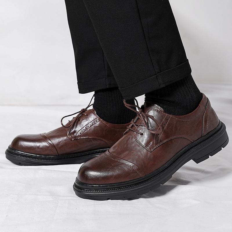 2025 Four Seasons Leather Shoes Men's Business Dress British Style Three Joints Low Help Casual Cowhide Shoes Groom Wedding Shoes