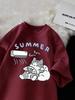 Children's Summer Cute Cat Cotton T-Shirt - Girls' Medium/Large, Boys' Trendy Brand, Short-Sleeved