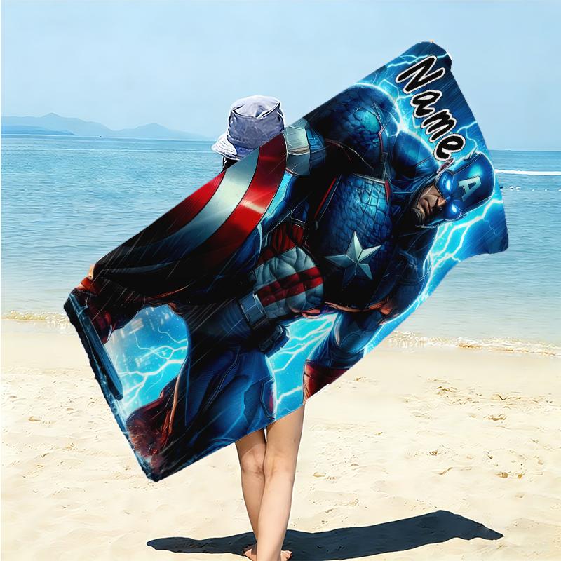Personalized "Captain America: Thunderous Hero" Beach Towel Microfiber Beach Towel Thin Absorbent for Beach Swimming Yoga Bath Sports. 0910112