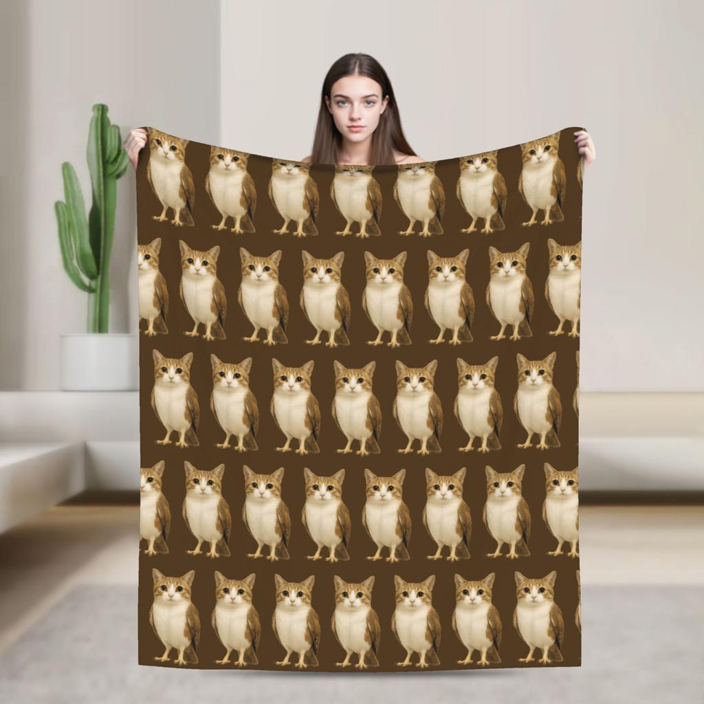 Meowl Gatto Gufo Meme di Tendenza Coperta Divertente Brainrot Coperta Plaid in Flanella Decorazione da Viaggio in Aereo Copriletti Traspirante