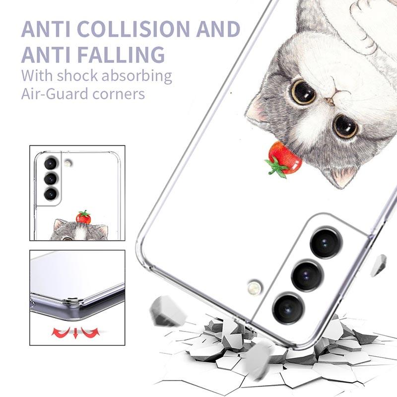 Funny Cartoon Line Art Cat Cute Animal Transparent Case for Samsung Galaxy S22 S21 S20 FE S 22 Ultra S10E S9 Plus 5G Cover Coque