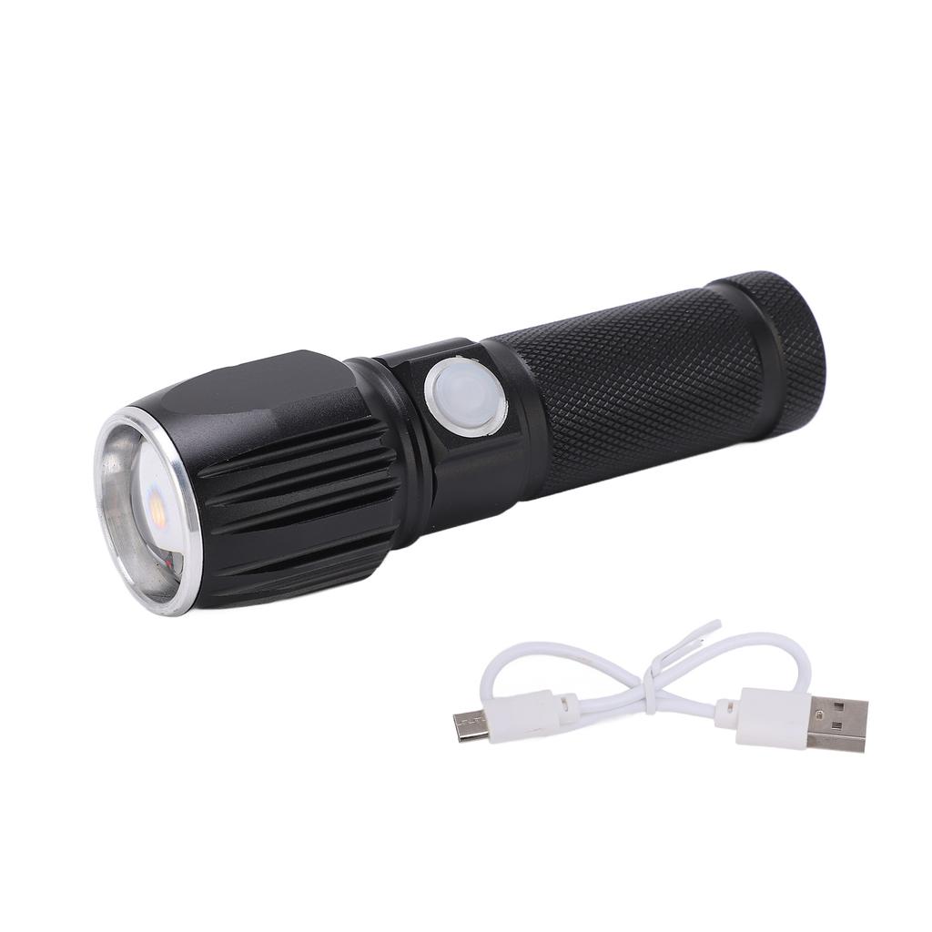 Flash Light P01 Portable Waterproof Black Handheld Flashlights with Data Cable for Camping Hiking Walking