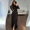 Women's Spring and Autumn New Standing Neck Long Sleeve High Waist Skinny Long Dress Casual Cake Dress Split Dress