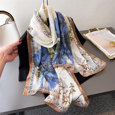 Φλοράλ Παιώνιας Κόψιμο Λουλουδιού Άνοιξη Και Καλοκαίρι Μεταξωτό Φουλάρι Μεγάλο Μακρύ Φουλάρι Υψηλής Αίσθησης Ταξιδιωτική Σάλι Αντηλιακή Προστασία Γυναικείο Φουλάρι Μαντήλα Κεφαλής