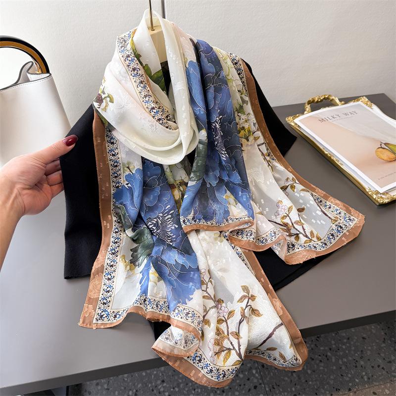 Pfingstrosen-Druck Schnittblume Frühling Und Sommer Seidenschal Groß Langer Schal Hoher Sinn Reiseschal Sonnenschutz Damenschal Kopftuch