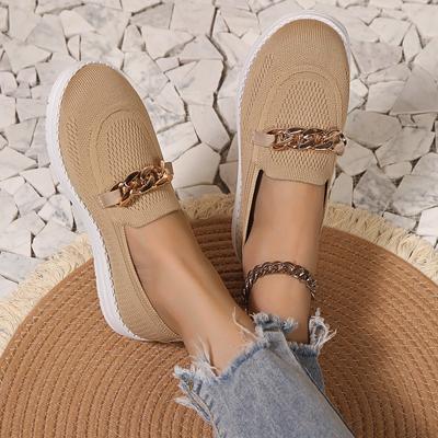 Metal Chain Decor Flats Shoes Women Plus Size 43 Mesh Breathable Shallow Loafers Woman 2024 Autumn Non-Slip Casual Shoes Ladies